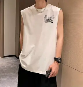 Rompi kaos olahraga tanpa lengan warna putih tebal untuk musim panas, kaos lengan pendek longgar ukuran besar untuk pria, kaos olahraga pasangan pria dan wanita gaya terbaru trendi 2026
