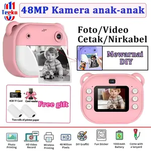 TEEKA [Print 1] 48MP Digital Print Kamera 2 inch Portable Mini Printer Dengan Layar Kamera Instant Pocket Camera Anak Mini Digital Pencetak Foto Hitam Putih Pixel Video