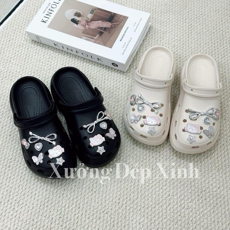  Dép sục nữ sandal quai hậu 2 màu Kem Đen tặng kèm charm xinh chất eva - Nữ 