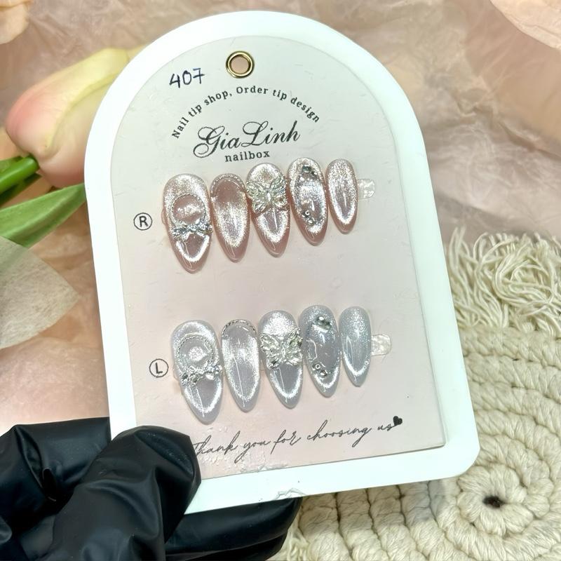 M407 nailbox thiết kế mắt mèo kim cương gắn charm xinh đi chơi đi tiệc đi cưới