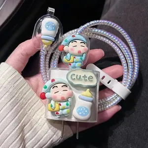 Pelindung Kabel Charger Set 5 PCS Charger bunga adaptasi  compatible for Iphone 18W&20W Pelindung Kabel Data Kepala Charger cute aesthetic SM806 - SM821 HA