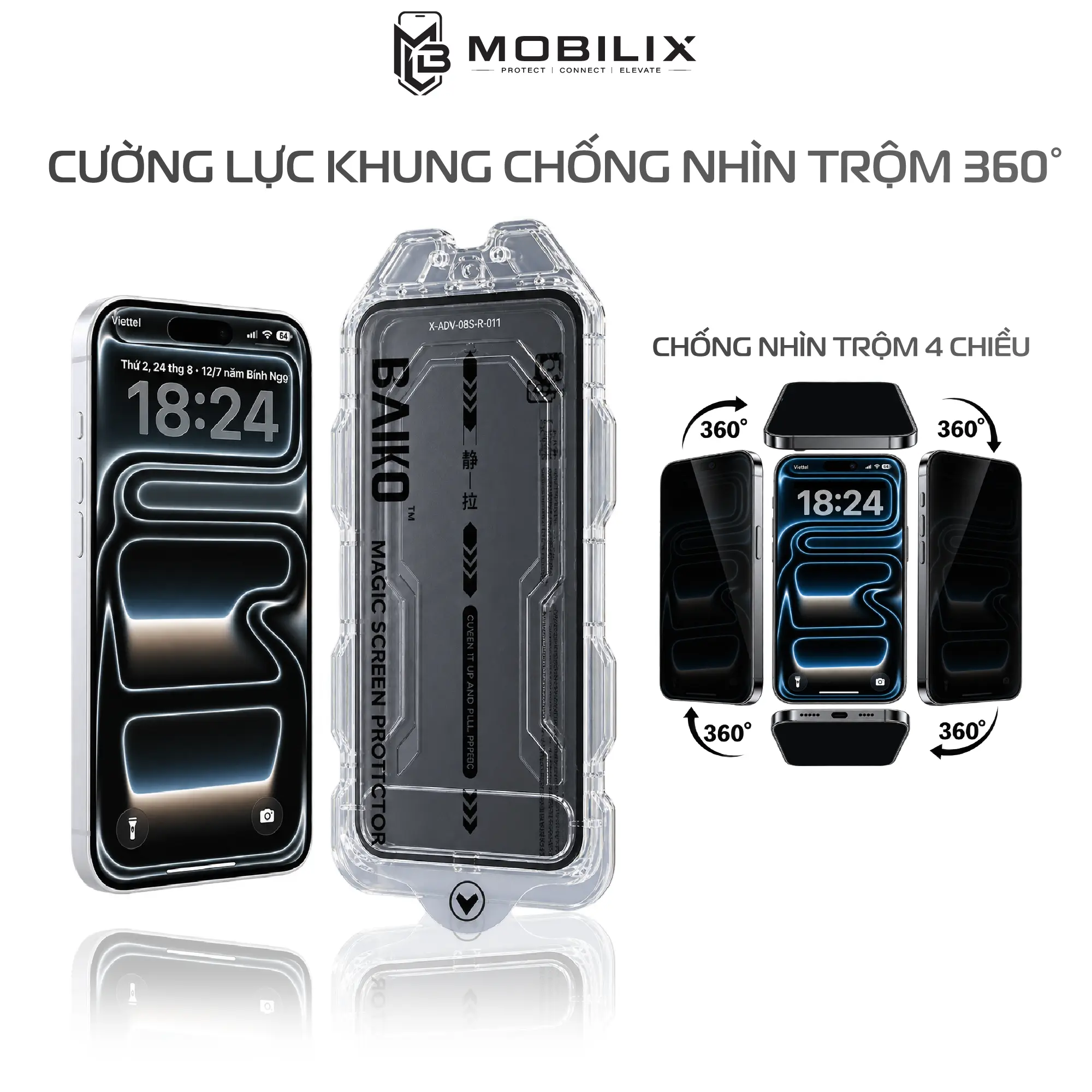Cường Lực Tự Dán Rút Lấy Bụi - Chống Nhìn Trộm 4 Chiều 360 Độ Baiko Full Màn 97% - Độ Cứng 9H - Full Nano Trên Bề Mặt Trơn Mượt - Dành Cho Tất Cả Các Dòng iPhone 17 16 15 14 13 12 11 Pro Promax Plus