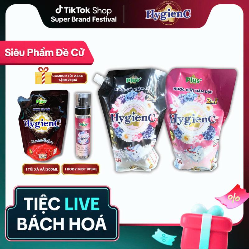 [TẶNG 2 PHẦN QUÀ] Combo 2 Túi Nước giặt HygienC Plus (2,6kg/Túi) công nghệ Thái Lan thơm ngát, làm sạch