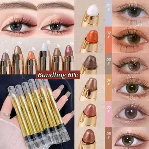 (BPOM) Eyeshadow Pencil 2in1 5-6pcs Waterproof, Eye Shadow Pen 2in1 Glitter - 5-6 Warna - Kosmetik