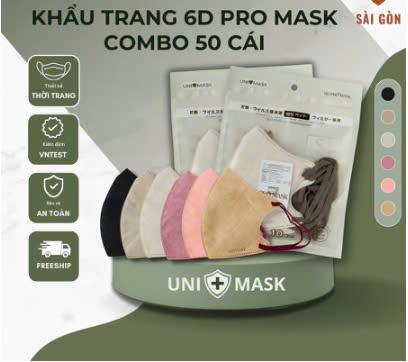Set 50 chiếc khẩu trang 6D UNICARE Pro Mask mẫu Hotrend, Hàng 3 Lớp Mỏng Nhẹ  , Nhiều Màu Đẹp Lạ