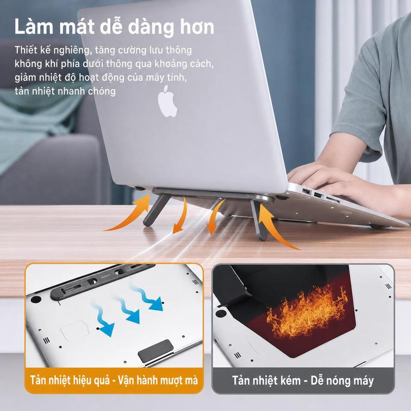 Giá đỡ chuyên dụng cho sách mỏng nhẹ, thiết kế có lỗ khoét giúp tăng khả năng tỏa nhiệt, vững chắc không rung lắc, có thể gấp gọn