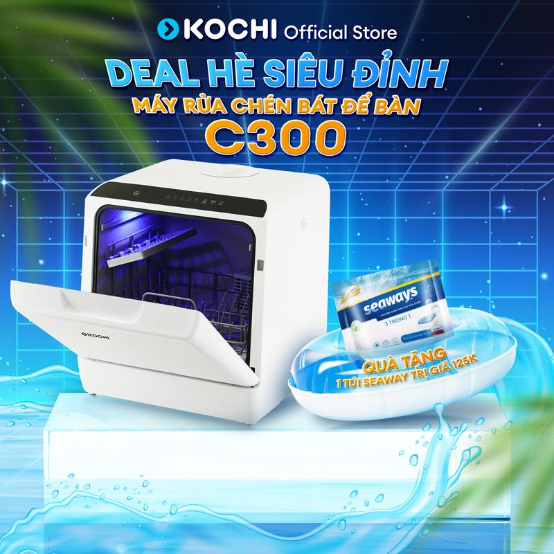 Máy rửa chén bát để bàn KOCHI C300 - Không cần lắp đặt - sức chứa  4 bộ - Rửa nước nóng, sấy khử trùng và lưu trữ 73h.  Kochi Vietnam - Kochi C300