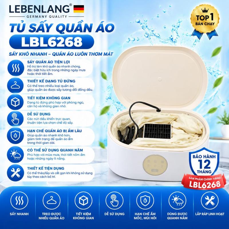 Tủ Sấy Quần Áo LEBENLANG LBL6268 – Máy Sấy Quần Áo Khô Nhanh, Tủ Sấy Quần Áo Gia Đình