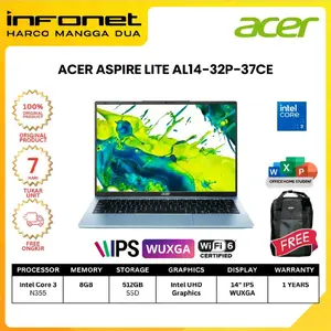 ASPIRE LITE AL14-32P-37CE CORE 3 N355 8GB DDR5 512GB SSD UMA 14" IPS WUXGA W11H OH2024 FRESH BLUE BP
