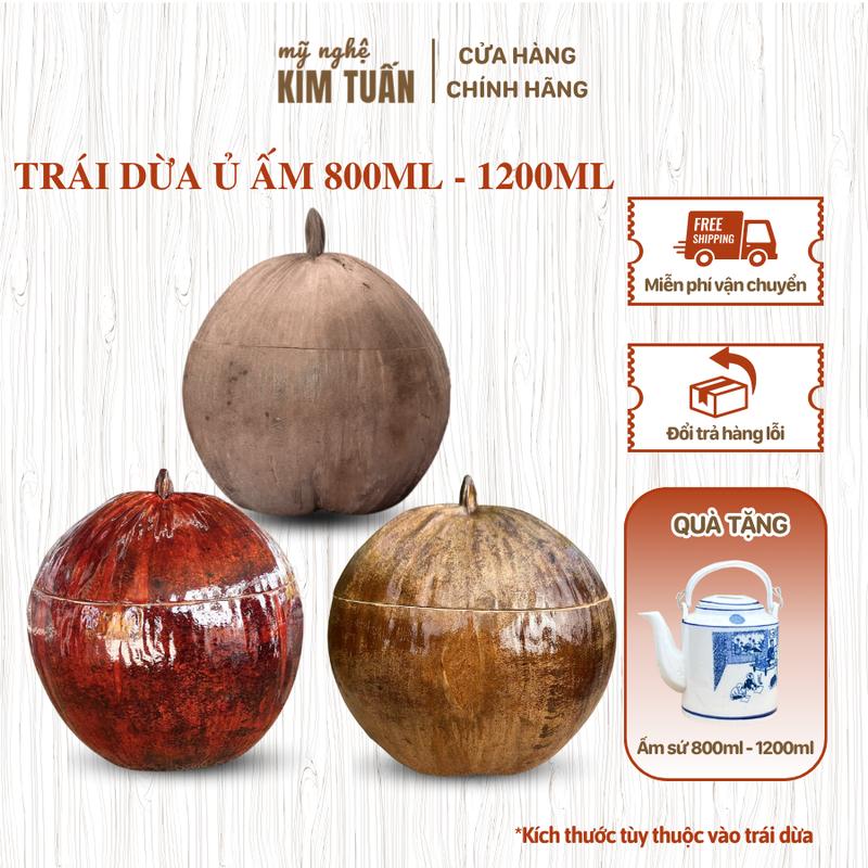   KÈM ẤM  Bình Ủ Trà Vỏ Dừa Thô Tự Nhiên 800ml - 1200ml Kim Tuấn Giữ Nhiệt Trà Mộc Mạc Dân Dã Bền Đẹp Gọn Nhẹ Tiện Dùng 
