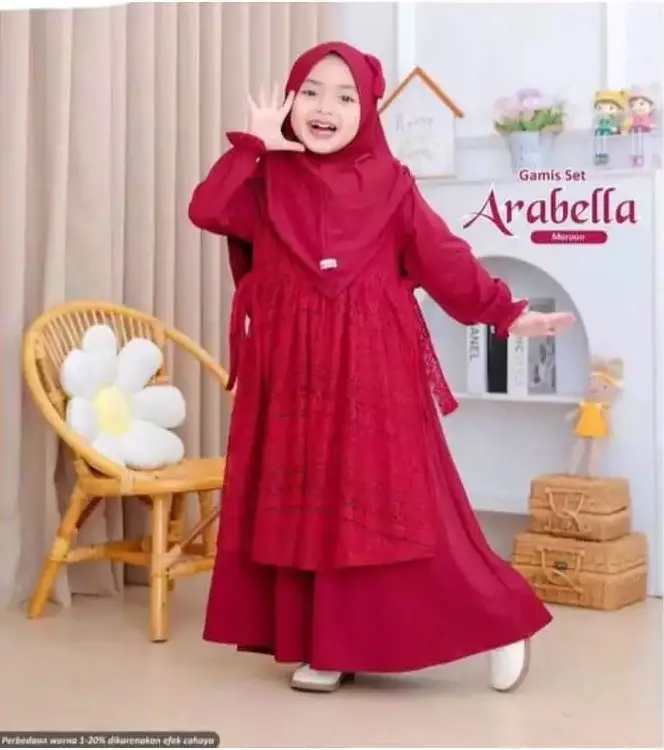 Arrabella Gamis Anak Set Khimar Dress Mix Outer Bahan Jersey Usia 5-13 Tahun / Baju Gamis Muslimah Cantik Syari Terbaru 5