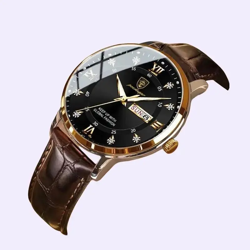 Poedegar New Waterproof Nightlight Double Calendar Men's Watch Ultrathin Quartz Watch Live Selling Quick Selling Popular Strap  Gold Black Silver Steel Jam