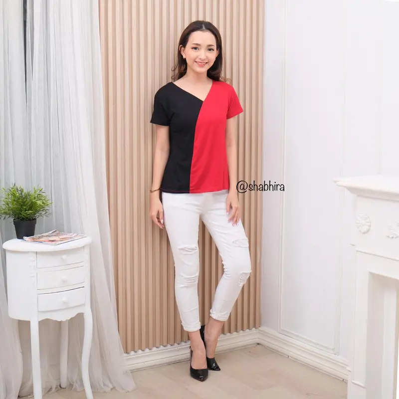 kaos atasan wanita kombinasi/baju cewek/pakaian perempuan/kaos wanita terbaru kekinian 7
