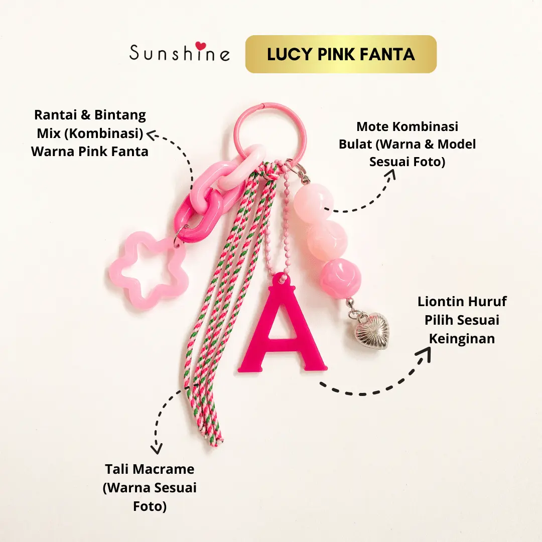 Sunshinelove - Lucy Alphabet Bag Charm Keychain Gantungan Huruf Abjad Kunci Tas Warna Pink Fanta Fushia