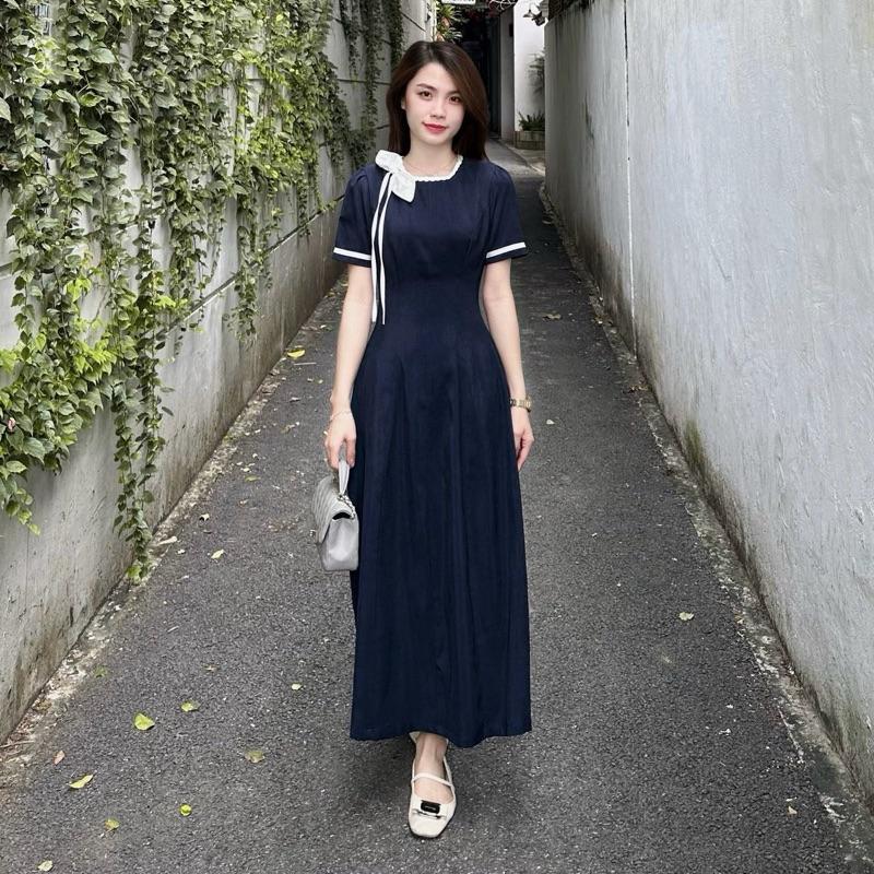  Váy Thiết Kế Cổ Xoắn Cách Điệu Phối Cổ Lá Dáng Dài Tiểu Thư 