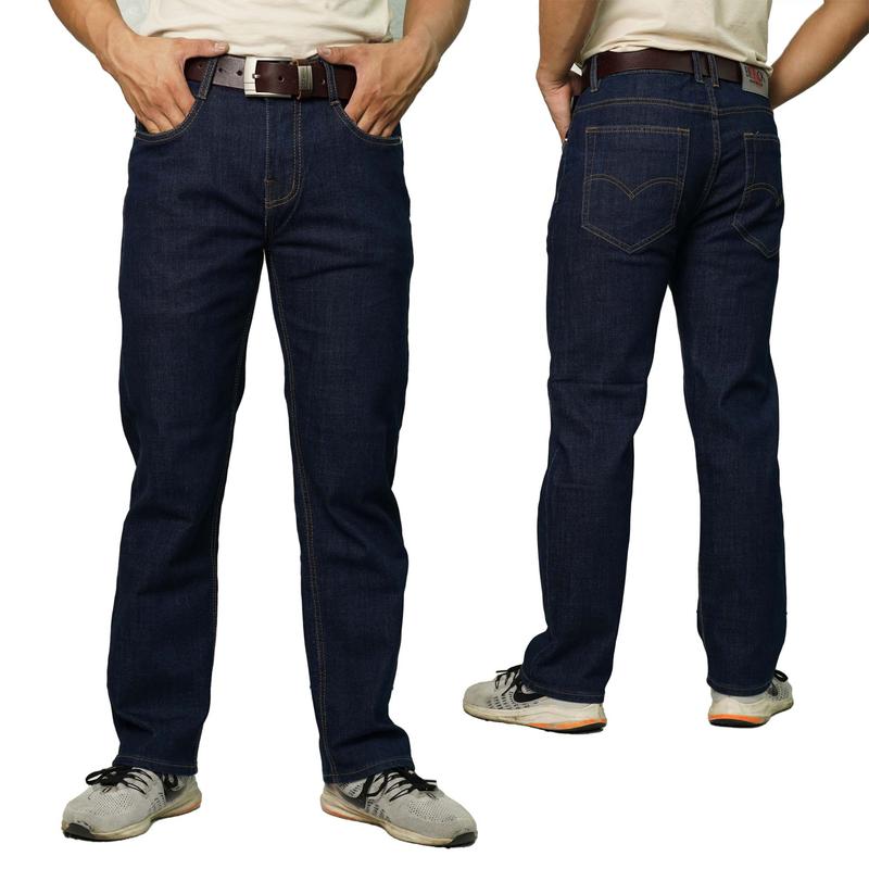 R-26 Quần Jean Nam Dài Ống Suông CC Co Giãn Xanh Đen