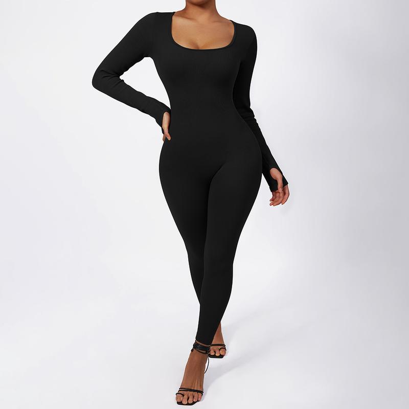 Mooslover Ribbed Jumpsuits Yoga Long Sleeve Workout Jumpsuits 2