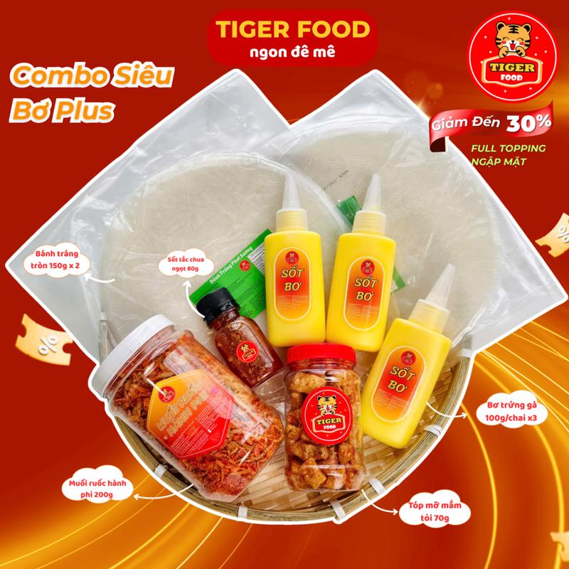 Bánh tráng phơi sương COMBO SIÊU BƠ PLUS - TIGER FOOD - Bánh Tráng + Muối Tôm Hành Phi + Bơ Trứng Gà + Tóp Mỡ + Sốt Tắc Chua Ngọt SIÊU NGON - Đồ ăn vặt Snack Food