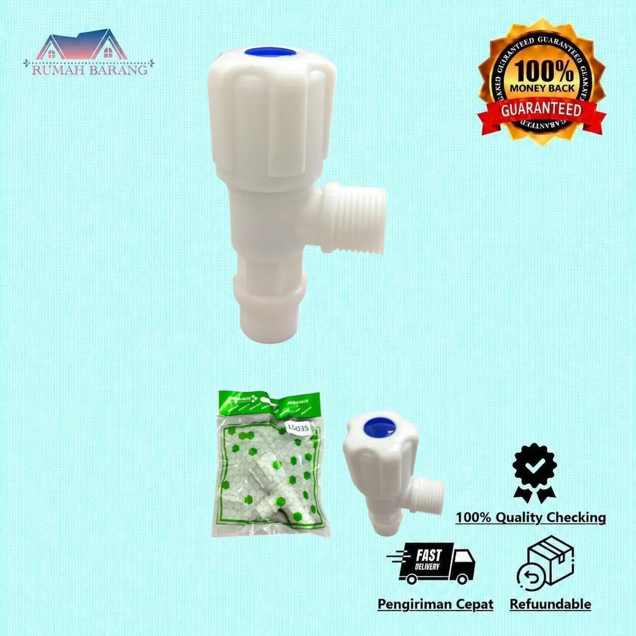 Stop Keran Air Single Plastik ABS Tahan Korosi Kran Shower Mahkota 1/2 Inch