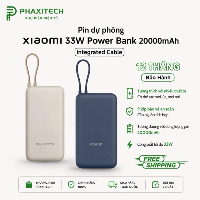 Pin dự phòng 20.000mAh sạc nhanh 33W hàng lướt BH 12T CHÍNH HÃNG PHAXITECH