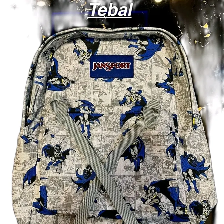 Tas Ransel Jansport kanvas Import motif Batman Pria Wanita Laptop tag  barcode on Default