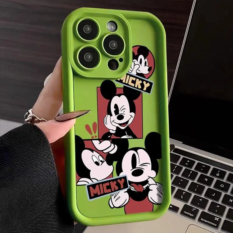 Cartoon Mickey Mouse Simple Cute Girl Phone Case for iPhone 12 13 14 15 Plus Pro Max Liquid Silicone Shockproof Anti-fall Anti-wear Cover