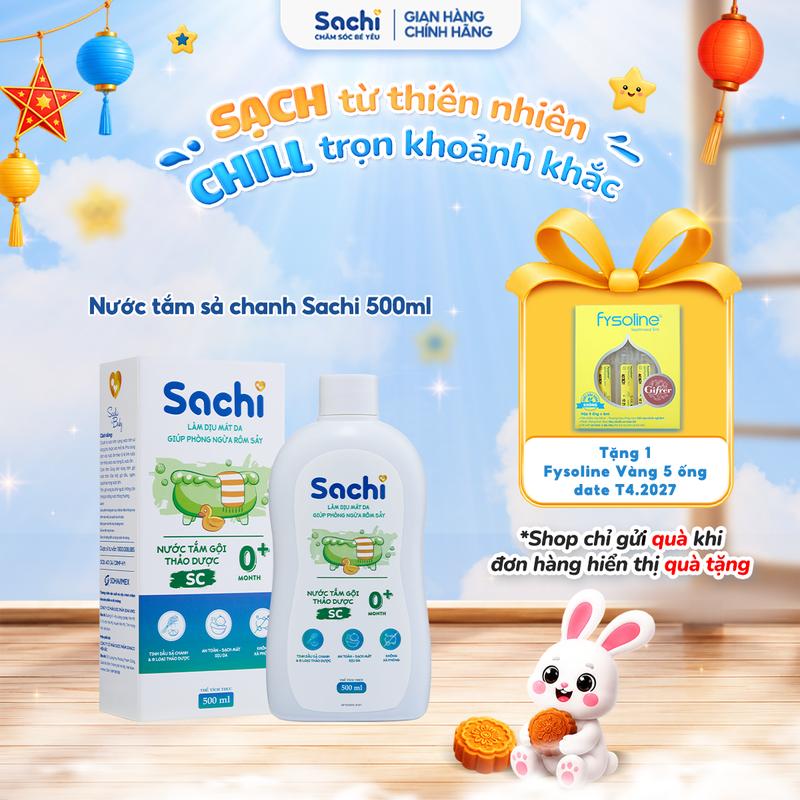 Nước tắm thảo dược Sachi chai 500ml dịu mát da, hạn chế mảng bám da đầu