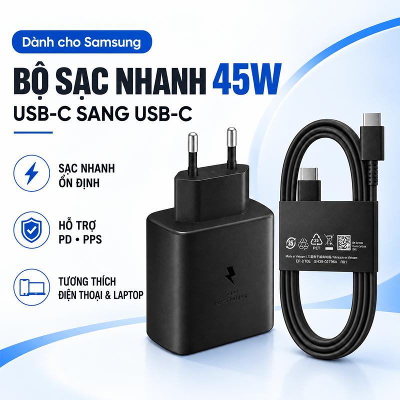Dành Cho Samsung Bộ Sạc Nhanh 25W 45W PD PPS Kèm Cáp USB-C Sang USB-C 5A Tương…