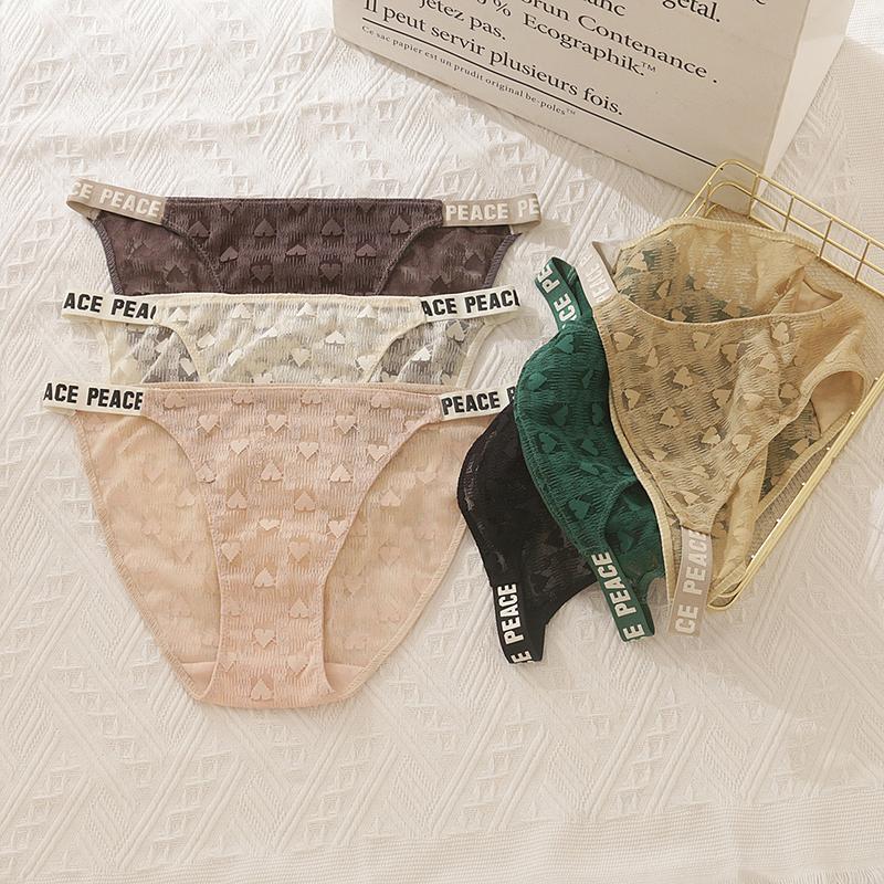 Set 5-10 Quần Lót Nữ Chất Ren Tim Mềm Mại Dây Thun Hông In Chữ Gợi Cảm Khỏe Mạnh ACE PEACE Quần Chip Nữ Thông Thoáng Co Giãn Tốt