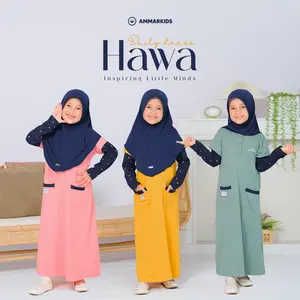 AMMARKIDS Kaos Gamis Lengan Panjang Anak Muslim Perempuan Cewek Model HAWA DAILY DRESS Santai Polos Syari Cantik Baju Wanita Remaja Lebaran Mewah Pink Tanggung Dewasa