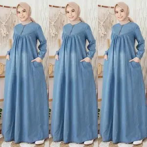 Gamis Dress denim Terbaru Gamis Lepis Jumbo Dress Lepis Gamis Jeans Busui Pakaian Wanita COD