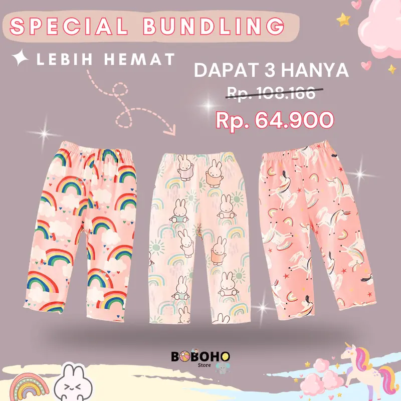 Boboho Paket Bundling 3 Pcs - Legging Fashion Anak Perempuan Boboho 0