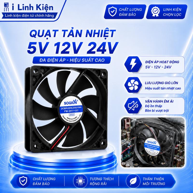 Quạt Tản Nhiệt 5V 12V 24V đầy đủ kích thước, thông dụng chất lượng cao.
