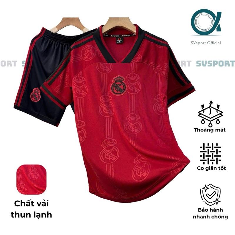 Bộ quần áo bóng đá, đồ đá banh REAL “HT” Logo thêu - Vải thun lạnh cao cấp