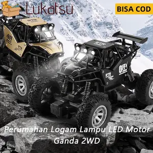 Mobil Remote Control Mobil Mainan Off Road Truk Logam Dual Motor + Lampu LED Rock Crawler Mainan
