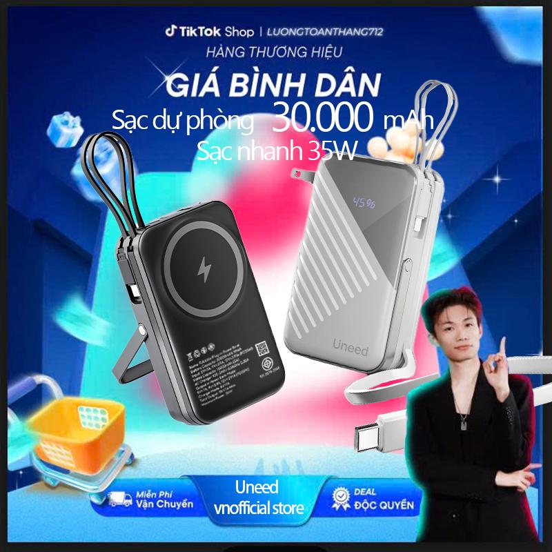 【ĐỘC QUYỀN LƯƠNG TOÀN THẮNG Uneed 30000mAh pin dự phòng sạc không dây   có kèm theo đầu cắm AC sạc nhanh pin dung lượng lớn có sẵn dây sạc nhiều điện thoại 5 đầu sạc bảo hành 2 năm bộ sạc nhanh