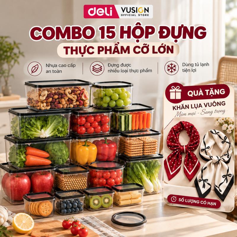 COMBO 15 Hộp đựng thực phẩm Deli Hũ nhựa, lọ nhựa siêu kín chống ẩm mốc, bảo quản đồ ăn Đựng Đồ Ăn Đựng Gia Vị