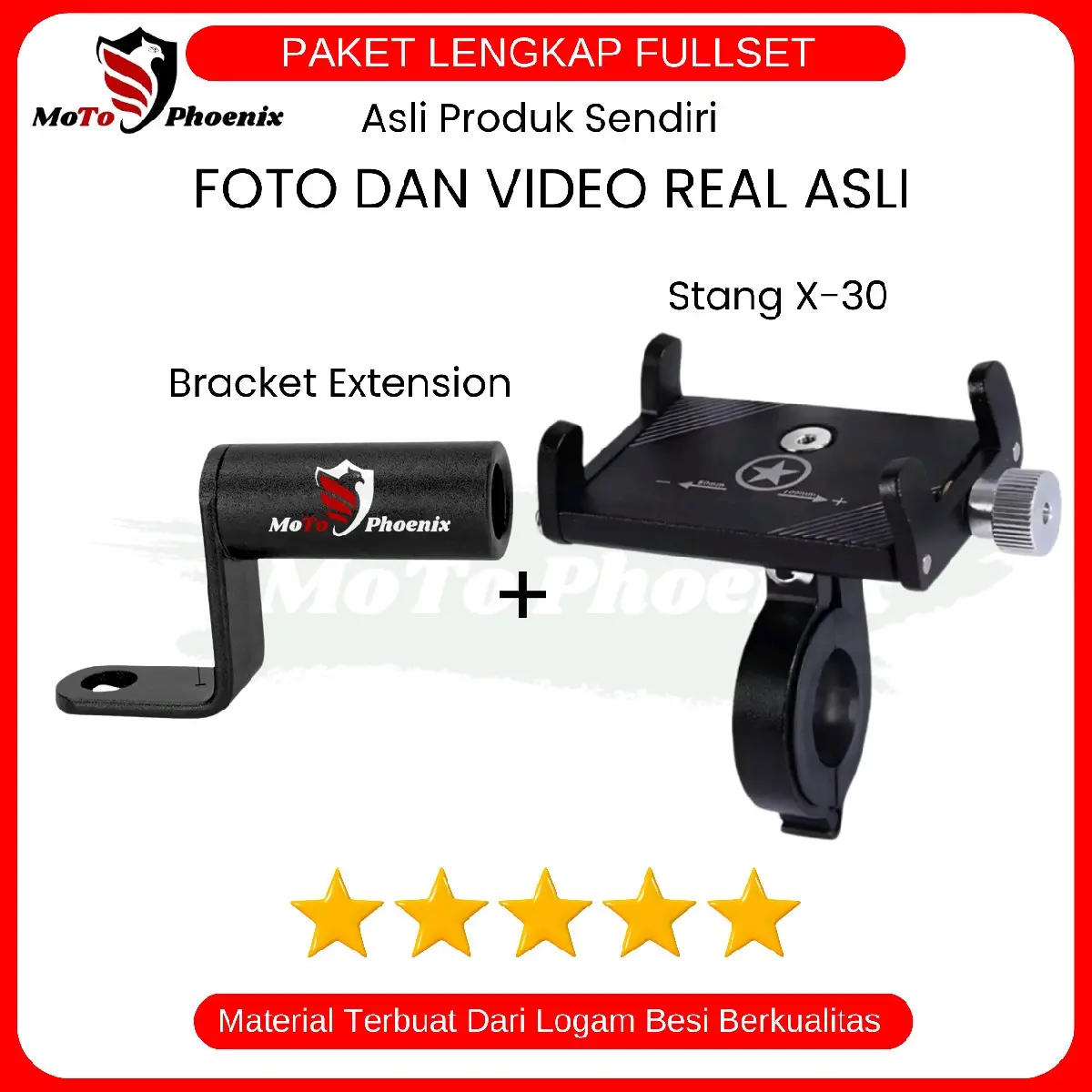 ( FULLSET ) Holder Motor MoTo Phoenix X-30 Full Logam dengan Bracket Extention Spion Motor - Metal