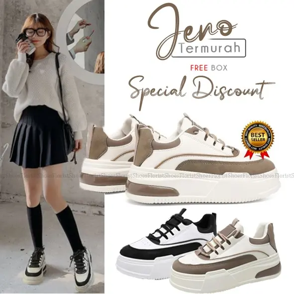 Jeno Sepatu Wanita Sneakers Kasual Fashion Korea Sport Shoes 9243/Jelita HR-22/Original/Import/Sepatu Sneakers Wanita_Sepatu Korea _ Sepatu Kets Wanita Jeno_Cp008 1