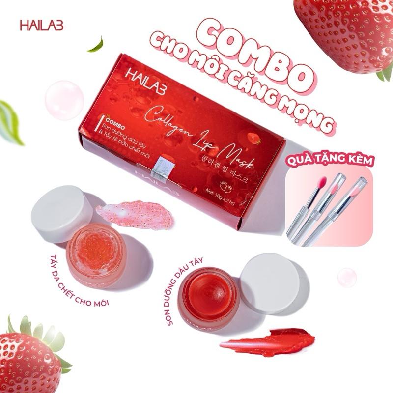 Son dưỡng môi dâu tây HAILAB hũ 10g tặng tẩy tế bào chết môi dâu tây + 1 cọ son silicon