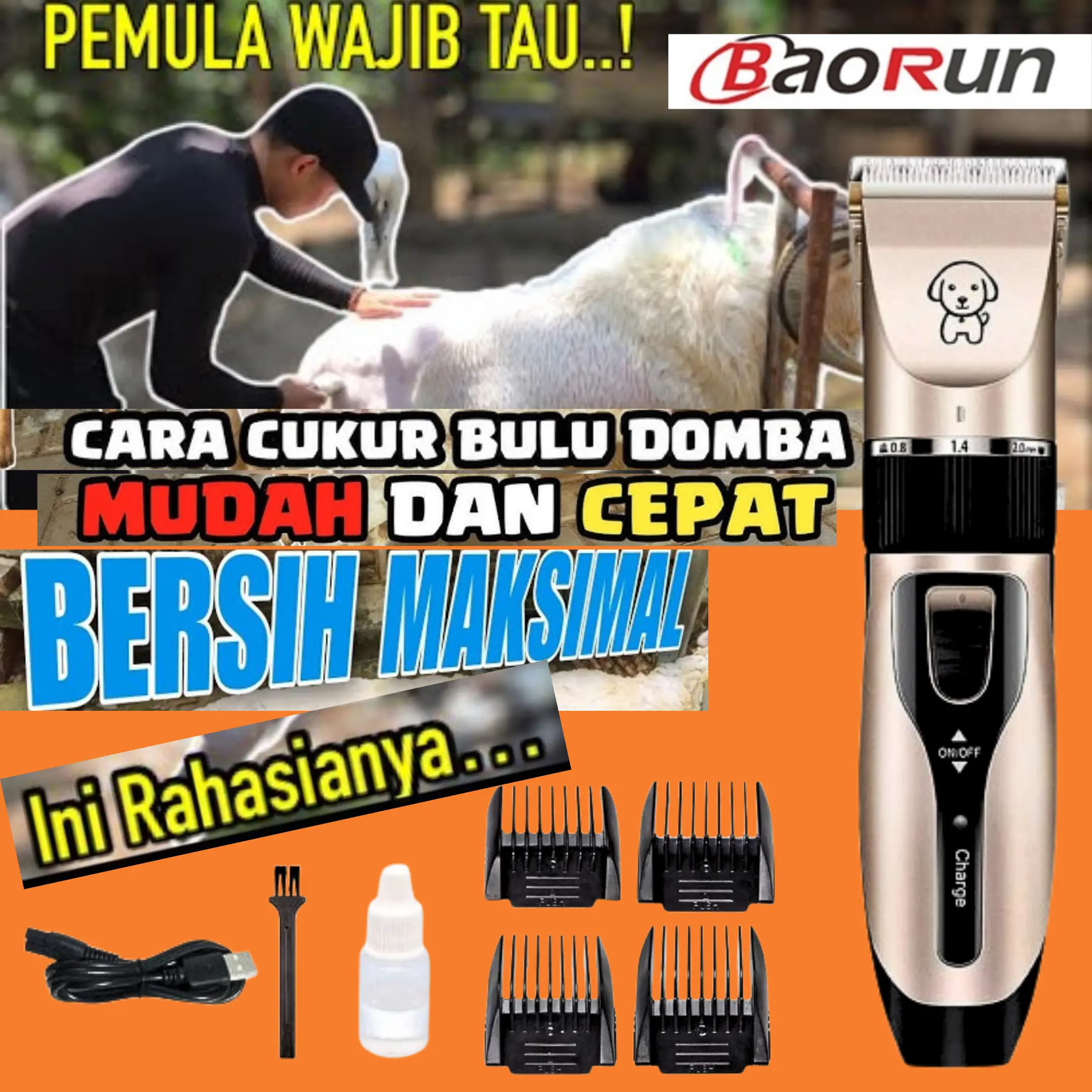 BaoRun Alat Cukur Elektrik Bulu Hewan Grooming Hair Clipper Adjustable NC4 dengan 6 Tingkat Pengaturan & Aksesori Lengkap