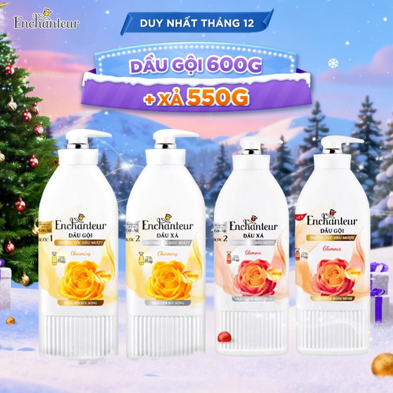  Combo tiết kiệm: Dầu gội ENCHANTEUR Charming  Glamour 600g Tặng Dầu xả 550g  Không Hiện Giỏ   + Tẩy Da Chết 50g  Quà không hiện giỏ  
