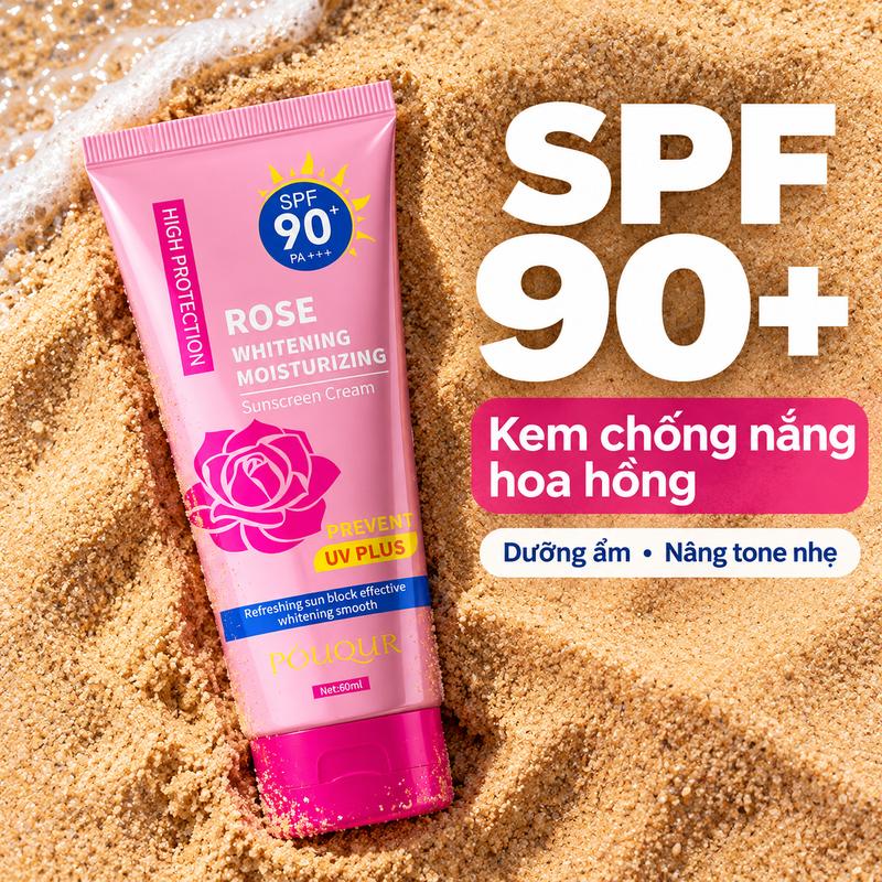 Kem Chống Nắng Hoa Hồng POUQUR SPF 90+ PA+++ – Bảo Vệ Da, Dưỡng Ẩm, Nâng Tone Nhẹ, Chống UV Hiệu Quả 60ml
