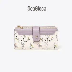 Seagloca Dompet Panjang Ritsleting Klasik Sederhana Wanita Kulit pola bunga No.2414
