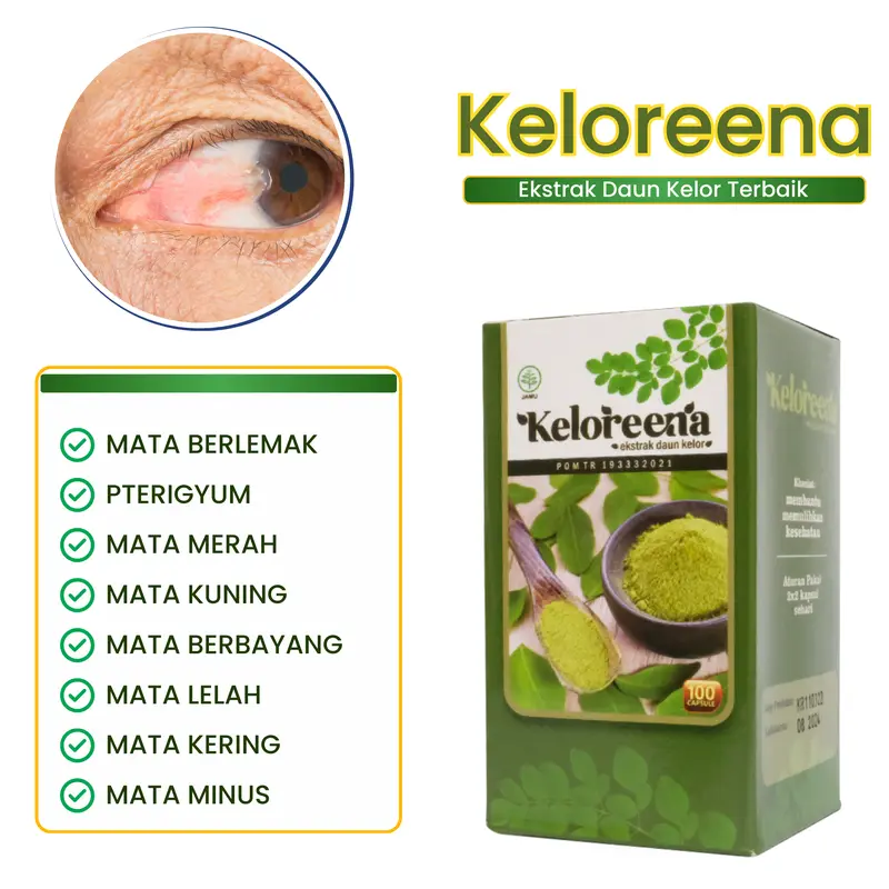Keloreena Suplemen Mata Berlemak, Pterygium, Mata Merah Berselaput Keloreena Original Kapsul 2