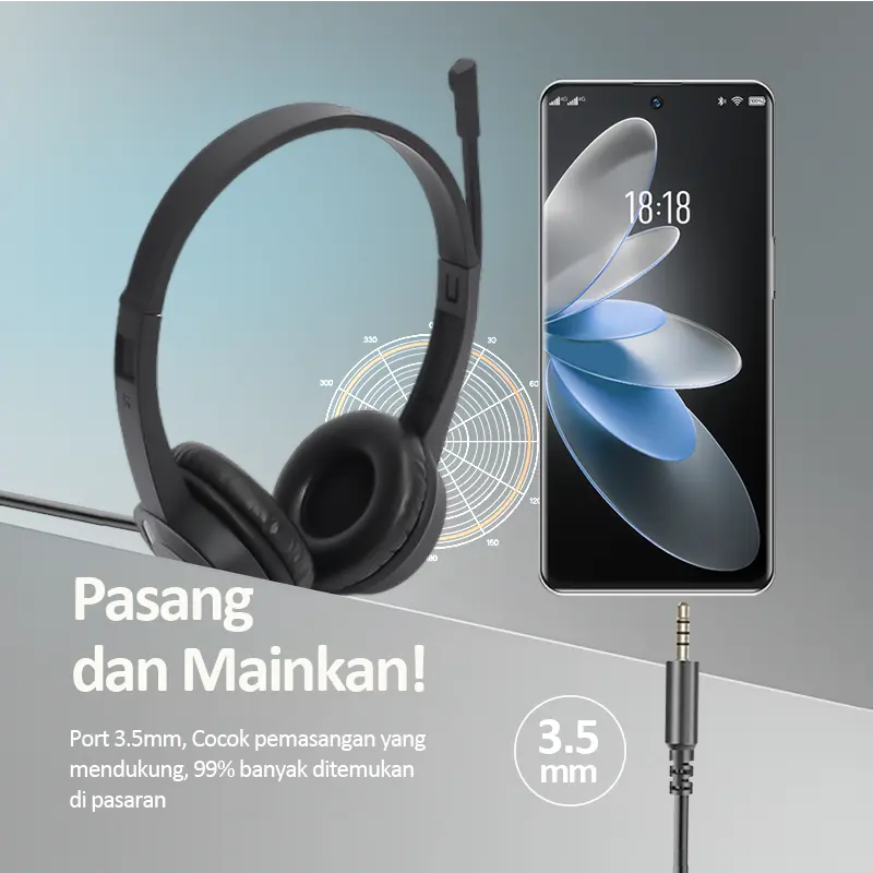 Bonkyo Headphone stereo dengan mikrofon dan single jack 3.5mm Cocok untuk pembelajaran di kantor Bass Headset Subwoofer Earphone Handsfree Bluetooth 6