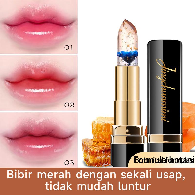 Product Introduction of Lipstik Bunga Jelly Color Mengubah Emas Foil Hydrating / Moisturizing Lip Balm / Lipstik Jelly Crystal Tahan Lama Berubah Warna Color Changing COD 17