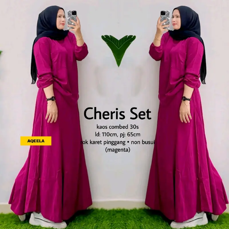 Cheris Setelan Rok Kaos Combed Original Lingkar Dada 110 Panjang 65 untuk Wanita Nyaman Basic  Dewasa one set hijab style dan atasan one  set  elegan  lebaran 3