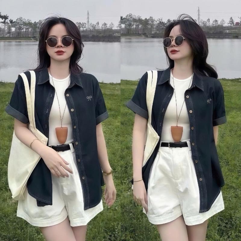 Set đồ nữ 4 món áo tăm kèm khoác jean phối quần kaki có nịt cá tính trẻ trung năng động xinh xắn phù hợp cho các nàng diện đi chơi đi du lịch đi biển