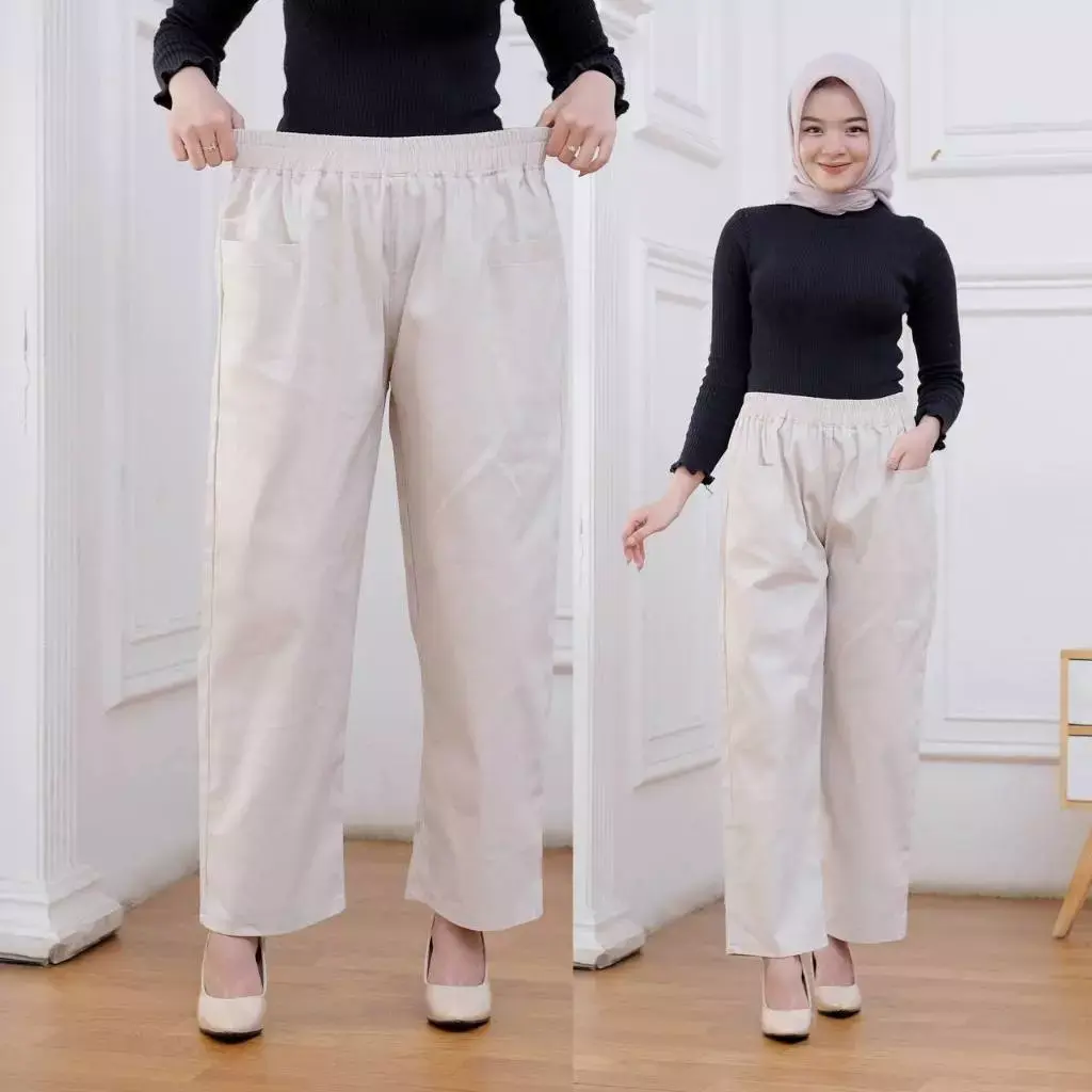 Celana kulot korean loong pants wanita bahan katun twill strech tebal premium